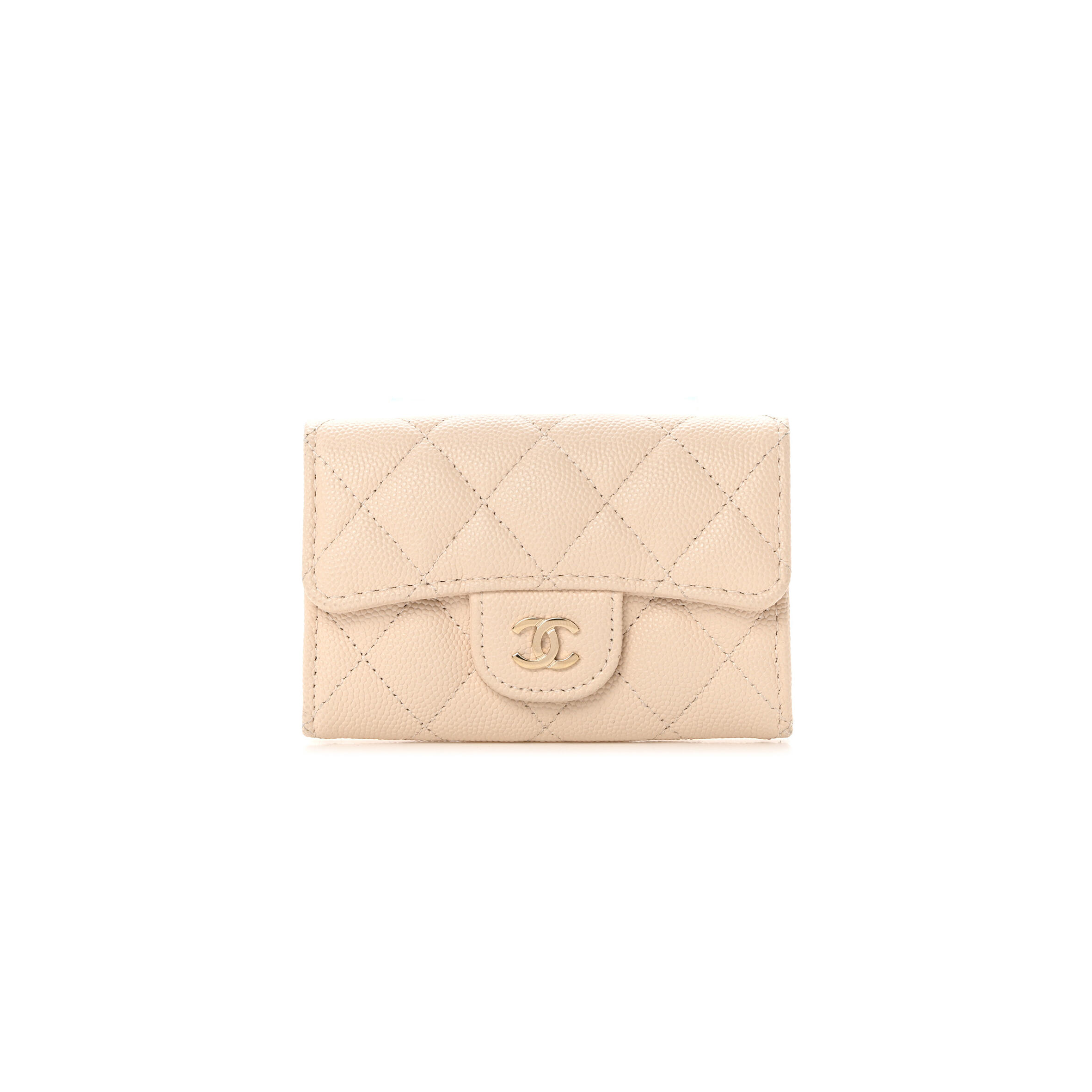 CHANEL CAVIAR QUILTED FLAP CARD HOLDER WALLET LIGHT BEIGE AP0214 (11.3*7.5*2.5cm)